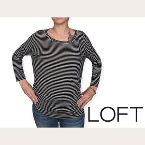 LOFT Women's Top Long Sleeve Black and White Striped S Excellent Condition